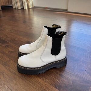 Dr. Martens White Chelsea Platform Boots with Black Elastic